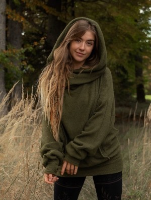 Army green Toonzshop Helixx Retractable Hooded Long Sweater Women Sweater | 62194UZEY