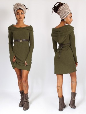 Army green Toonzshop Karmäa Hooded Sweater Dress Women Dress | 91253TZAF