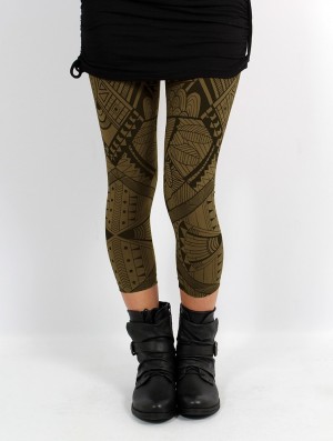 Army green Toonzshop Rinji Africa Printed ¾ Leggings Women Leggings | 41623KEVZ