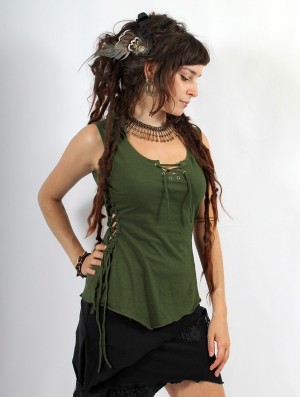 Army green Toonzshop Sanjana Pixie Hood Top Women Tops | 49056ZINK