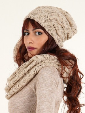 Beige Toonzshop Aslan Pleated Crochet Beanie Women Beanie | 10397IJTA