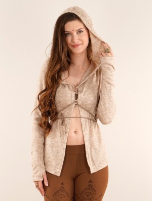 Beige Toonzshop Awenäe Hooded Cardigan With Front Lacing Women Cardigan | 54837QVIF