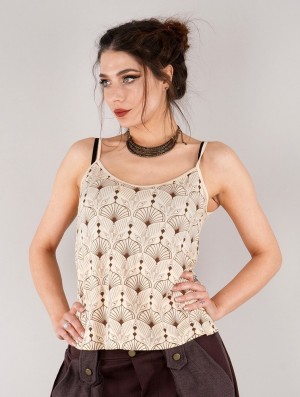 Beige Toonzshop Ciryandil Peafowl Printed Shoulder Strap Top Women Tops | 36579SHWM