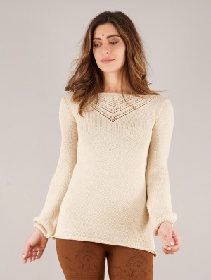 Beige Toonzshop Endaria Open Work Boat Neck Knit Sweater Women Sweater | 19563VDBO