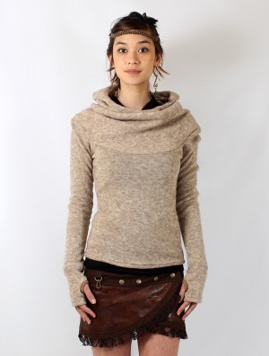 Beige Toonzshop Sadiva Hooded Pullover Women Pullover | 28154BJMI