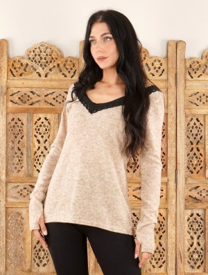 Beige Toonzshop Ysälys Reversible Crochet-neck Sweater Women Sweater | 87046AVXP