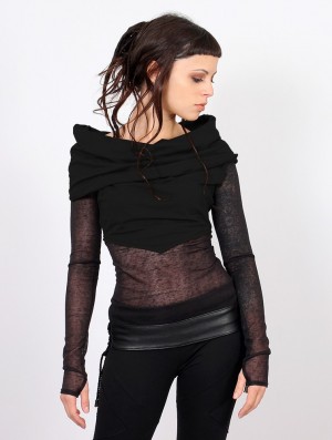 Bi-fabric black Toonzshop Azmiyäa Transparent Insert Long Sleeve Top Women Tops | 18379IUXF