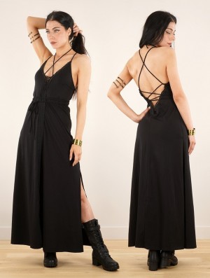 Black Toonzshop Amulette Lace-up Split Long Dress Women Dress | 37482DEAY