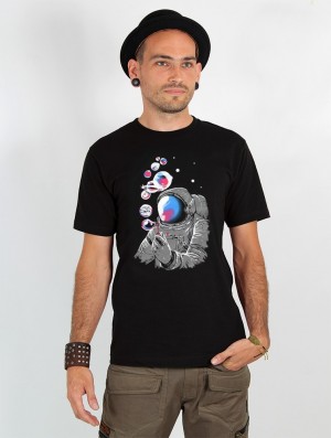 Black Toonzshop Astronaut Planet Bubble Printed Short Sleeve T-shirt Men T-Shirt | 71258HBAC