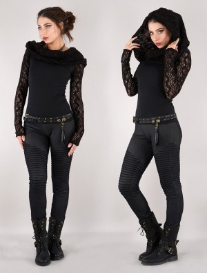 Black Toonzshop Atmäa Crochet Long Sleeve Top Women Tops | 57819QOKL