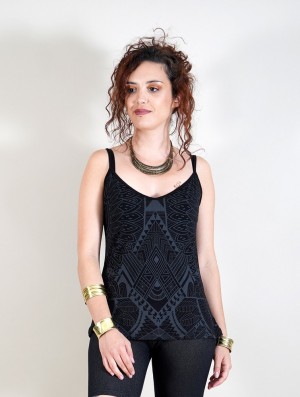 Black Toonzshop Ciryandil Africa Printed Shoulder Strap Top Women Tops | 45608TBWJ