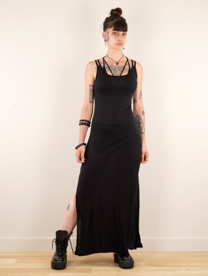 Black Toonzshop Electra Long Split Strappy Dress Women Dress | 64085PDHJ