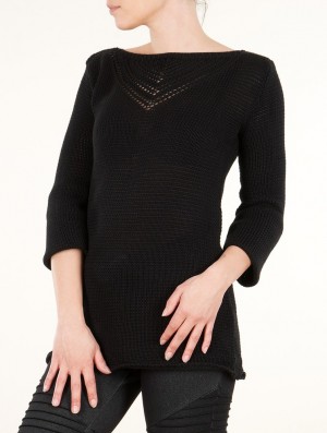 Black Toonzshop Endariadef Open Work Boat Neck Knit Sweater Women Sweater | 18705OIEX