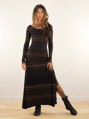 Black Toonzshop Inanna Aztec Pinted Long Sleeve Long Dress Dress Women Dress | 01478CRLX