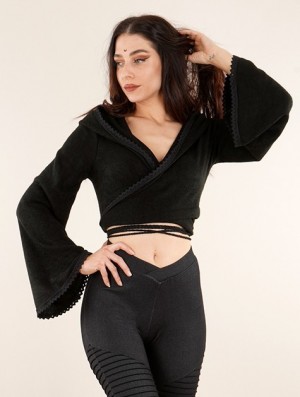 Black Toonzshop Luna Moth Wrap-over Pullover Bolero Women Pullover | 01369NJQY