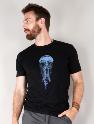 Black Toonzshop Medusa Parachute Printed Short Sleeve T-shirt Men T-Shirt | 15469XTPU