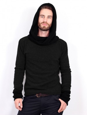 Black Toonzshop Nemöo Big Collar Hooded Sweater Men Sweater | 08635QUJP