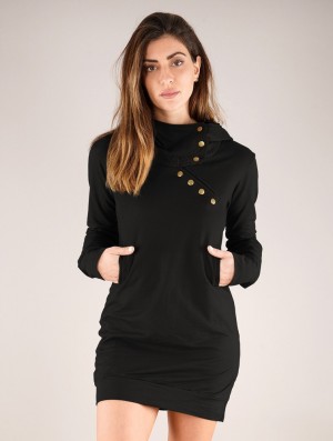 Black Toonzshop Numendil High Collar Hoodie Dress Women Dress | 71324CLBR