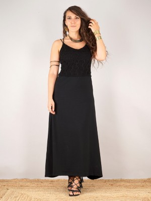 Black Toonzshop Nymph Long Dress With A Crochet Chest Women Dress | 01783NHMS