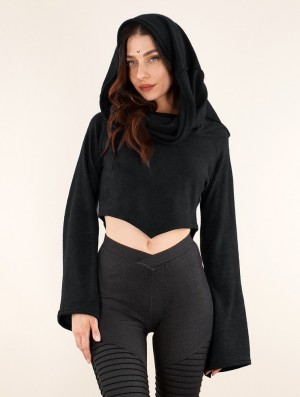 Black Toonzshop Obsidian Flared Sleeve Crop Sweater Women Sweater | 80946IVQD