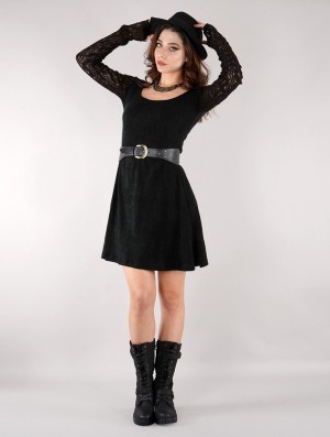 Black Toonzshop Oroshï Crochet Sleeve Sweater Dress Women Dress | 06845ENOL