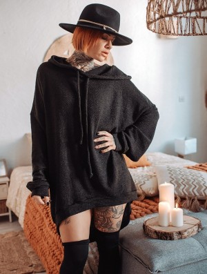 Black Toonzshop Rashmi Oversized Long Hooded Jumper Women Jumper | 59426KBSQ