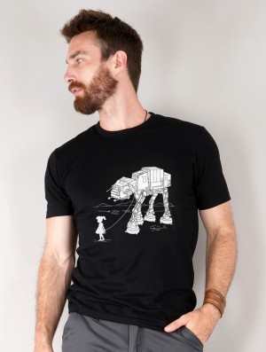 Black Toonzshop Robot Pet Printed Short Sleeve T-shirt Men T-Shirt | 69758FTLP