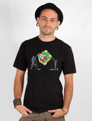 Black Toonzshop Rubik's Cube Graffiti Printed Short Sleeve T-shirt Men T-Shirt | 27694GEBC