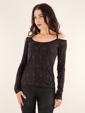 Black Toonzshop Sedna Peafowl Long Sleeved Printed Top Women Tops | 02476SXIY