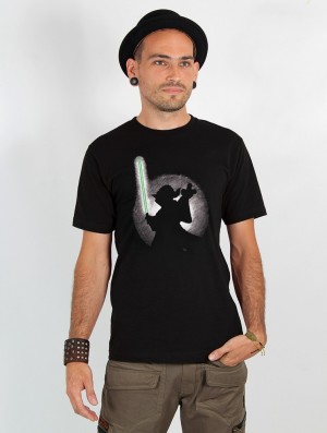 Black Toonzshop Yoda Shadow Printed Short Sleeve T-shirt Men T-Shirt | 09416PKZE