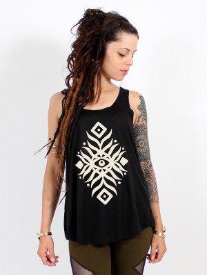 Black and beige Toonzshop Elbana Printed Tank Top Women Tank Top | 37894EWON