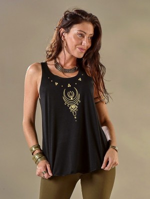 Black and gold Toonzshop Alruwhani Printed Tank Top Women Tank Top | 61039WLCQ