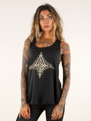 Black and gold Toonzshop Freyliss Printed Tank Top Women Tank Top | 15746WOPS