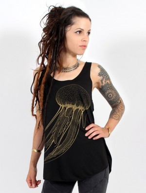 Black and gold Toonzshop Sajja Medusa Printed Tank Top Women Tank Top | 27458DRCV