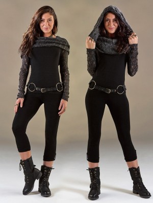 Black and grey Toonzshop Atmäa Crochet Long Sleeve Top Women Tops | 71893ONRL