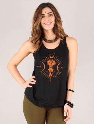 Black and orange Toonzshop Ridaloo Printed Tank Top Women Tank Top | 47105IWZY