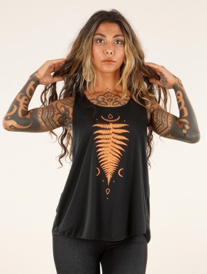 Black and orange Toonzshop Shartiva Printed Tank Top Women Tank Top | 87025TNMO