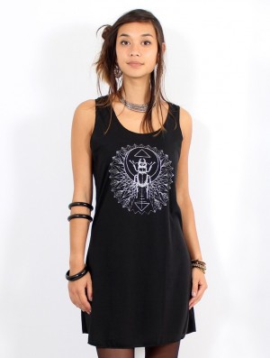 Black and silver Toonzshop Geometric Scarab Printed Sleeveless Short Dress Women Dress | 03548ZSJH