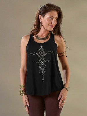 Black and silver Toonzshop Luunja Printed Tank Top Women Tank Top | 07862EFUB