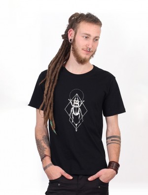 Black and silver Toonzshop Scarab Spirit T-shirt Men T-Shirt | 13594MAIJ