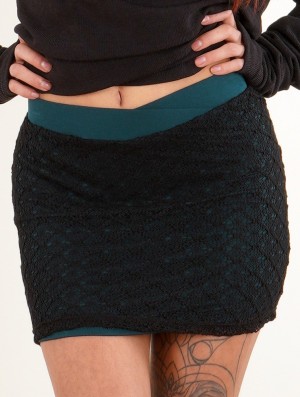 Black with teal blue lining Toonzshop Ayüuki Crochet Mini Skirt Women Skirt | 79064GADN