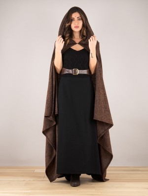 Brown Toonzshop Danäa Hooded Long Cape Women Ponchos | 48567PRAC