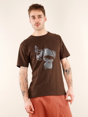 Brown Toonzshop Dj Monkey Printed Short Sleeve T-shirt Men T-Shirt | 75314UIEX