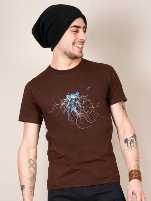 Brown Toonzshop Jellyfish Printed Short Sleeve T-shirt Men T-Shirt | 27481ZRME