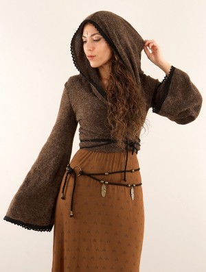 Brown Toonzshop Luna Moth Wrap-over Pullover Bolero Women Pullover | 70569LIEF