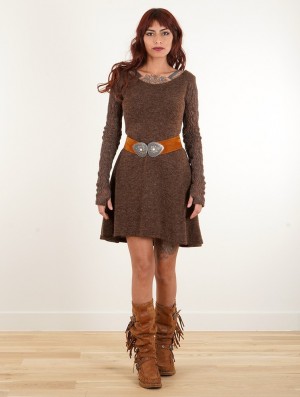 Brown Toonzshop Oroshï Crochet Sleeve Sweater Dress Women Dress | 39206ZINQ