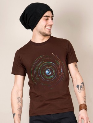 Brown Toonzshop Planet Record Printed Short Sleeve T-shirt Men T-Shirt | 58319SZEG