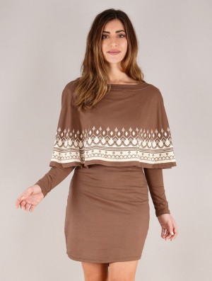 Brown Toonzshop Yarayn Ethnic Arrow Printed Poncho Dress Women Dress | 83601CDAT