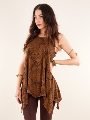 Caramel Toonzshop Luinil Africa Printed Flared Tank Tunic Women Tops | 89564BHUG