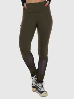 Dark Army green Toonzshop Arrow Mesh Insert Long Leggings Women Leggings | 53801CYUN